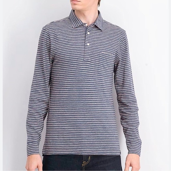 Faherty Men’s Long Sleeve Striped Cotton Polo Shirt Size Large - Picture 1 of 7